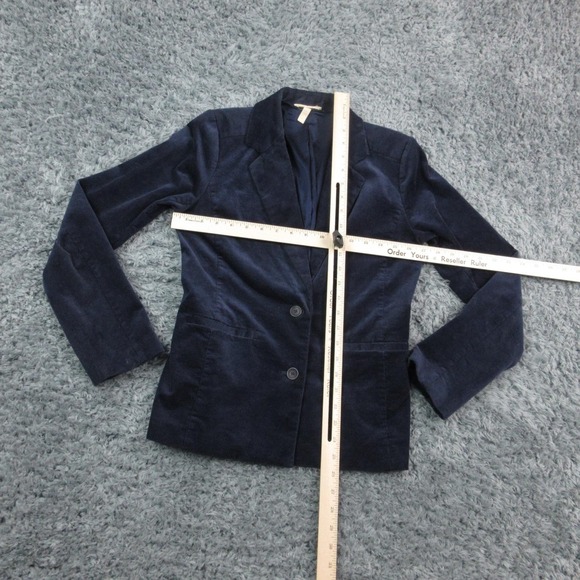 Eileen Fisher Blazer Womens 0 Navy Blue Corduroy Stretch Organic Cotton Jacket - Picture 3 of 16